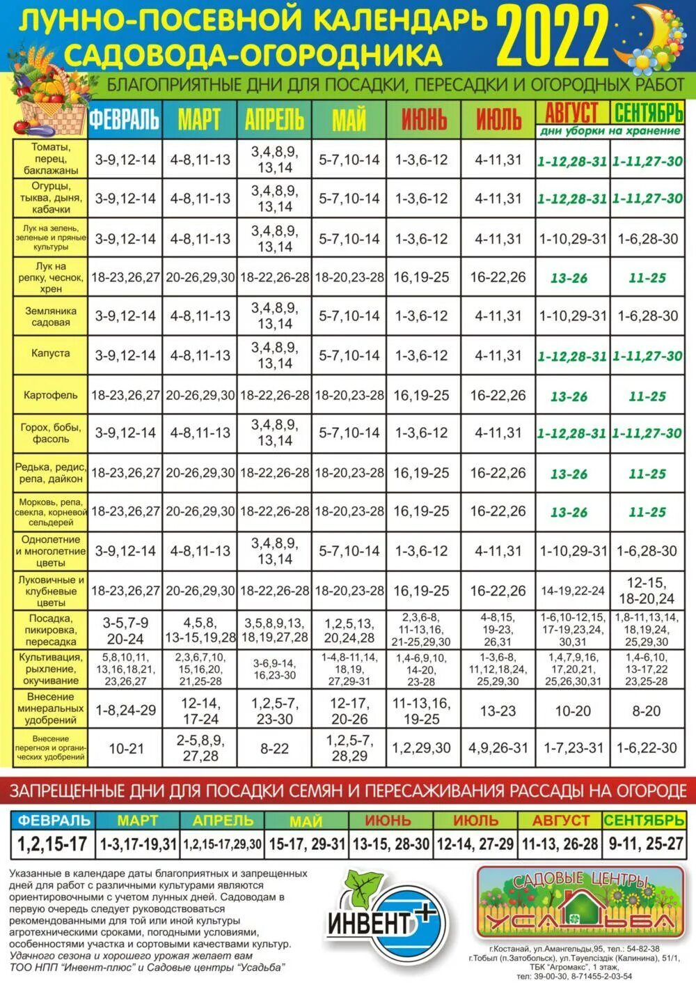 Посевной календарь на октябрь месяц 24 года Инвент-Плюс