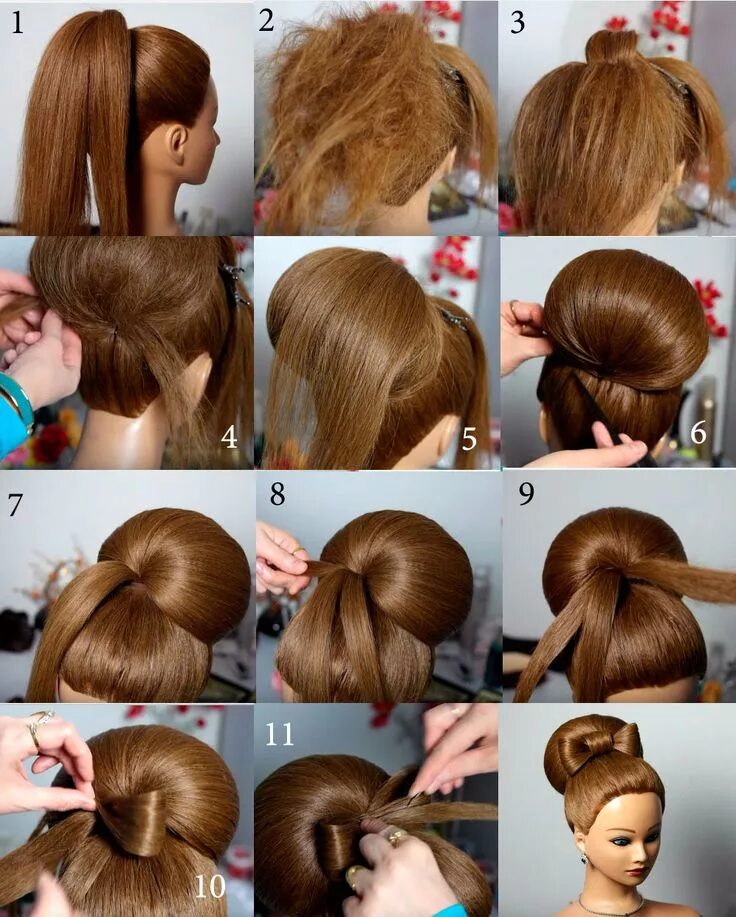 Пошаговая инструкция прически на средние с бантом Up hairstyles, Hair inspiration, Hair styles