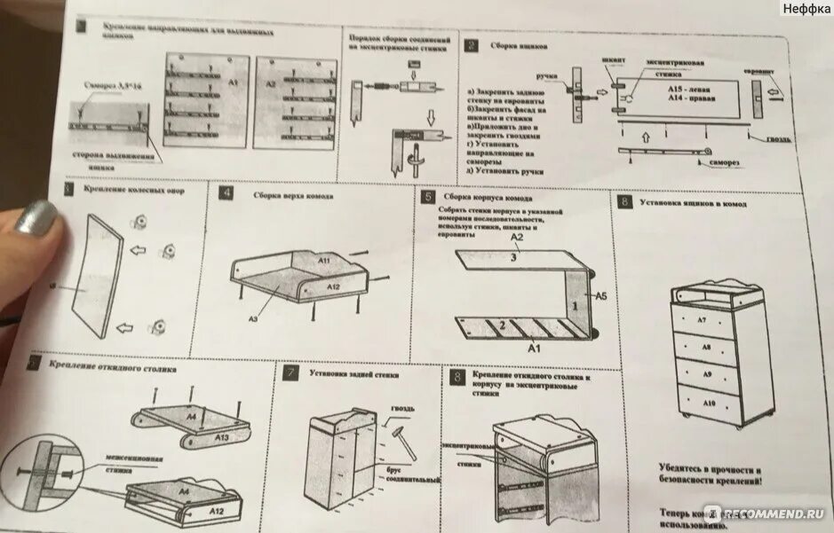 Пошаговая инструкция сборки Детский комод с пеленальной доской Антел Ульяна - 2 - "Классный комод и негатив 