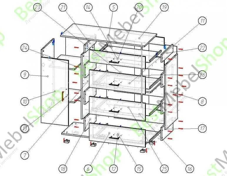 Пошаговая инструкция сборки комода Комод ящиков схема сборки