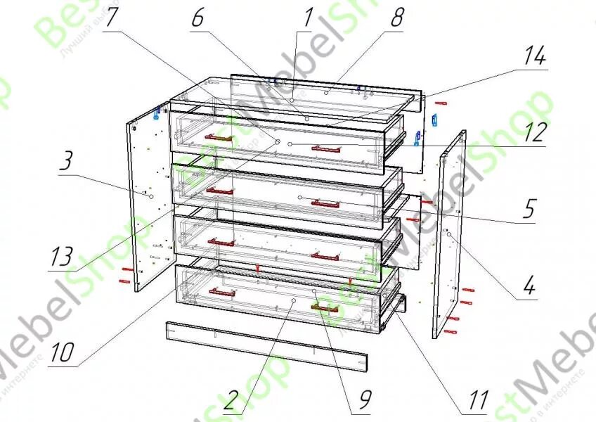 Пошаговая инструкция сборки комода Комод ящиков схема сборки