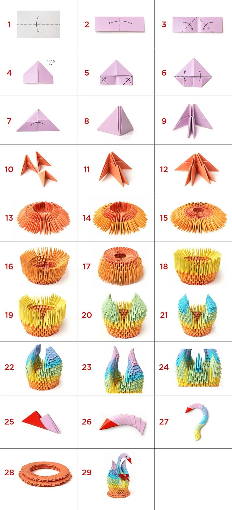 Пошаговая инструкция сборки модульных оригами Как сделать лебедя оригами из модулей - пошаговая инструкция