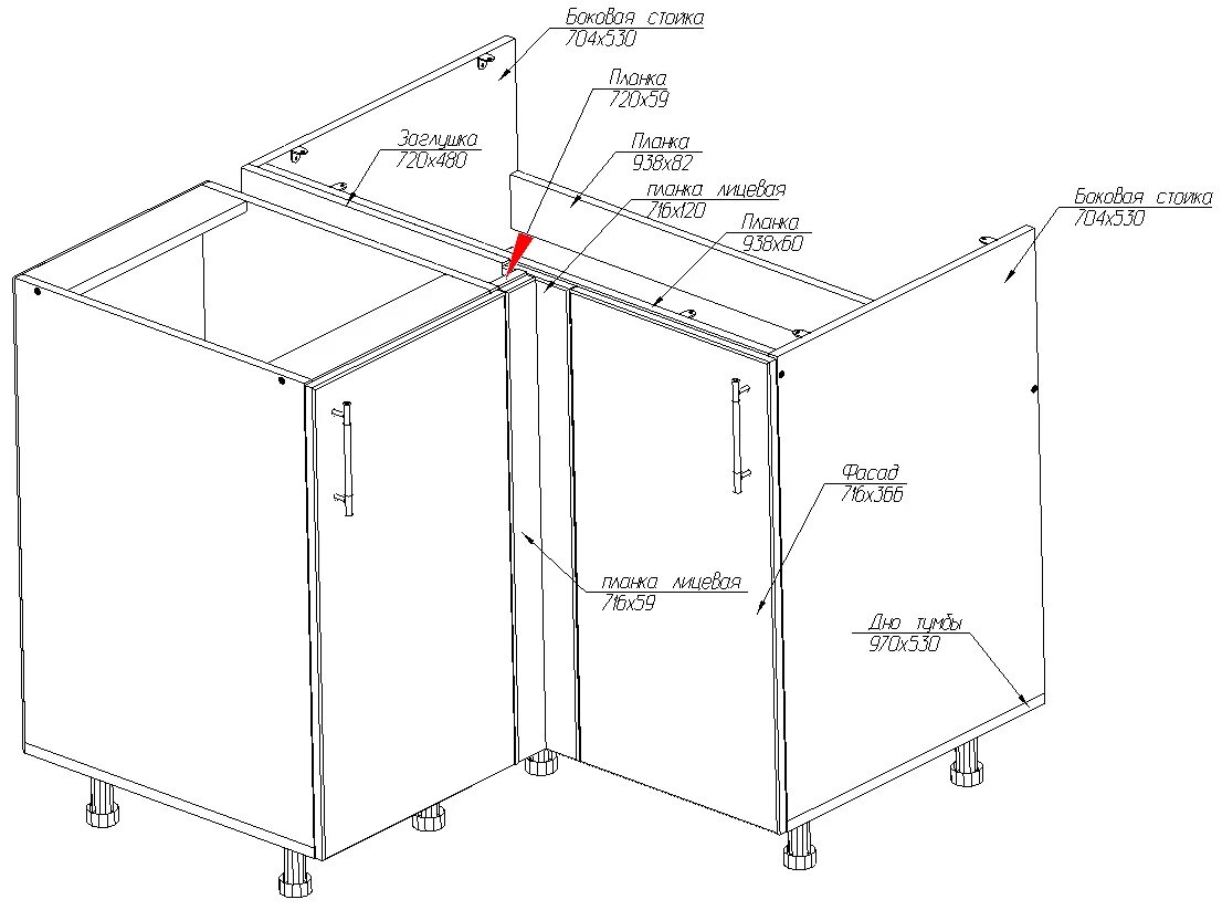 Пошаговая инструкция сборки угловой кухни Нижний кухонный угловой модуль 90º (часть первая)