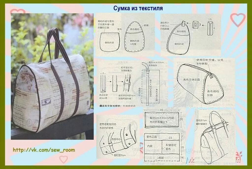 Пошаговая выкройка дорожной сумки Пин на доске Сумки Выкройки, Выкройки сумок, Сумки