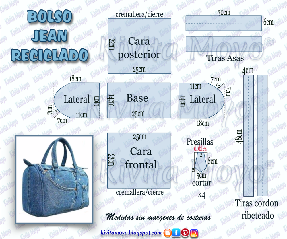 Пошаговая выкройка дорожной сумки BOLSO JEAN RECICLADO Denim bag patterns, Leather bag pattern, Duffle bag pattern