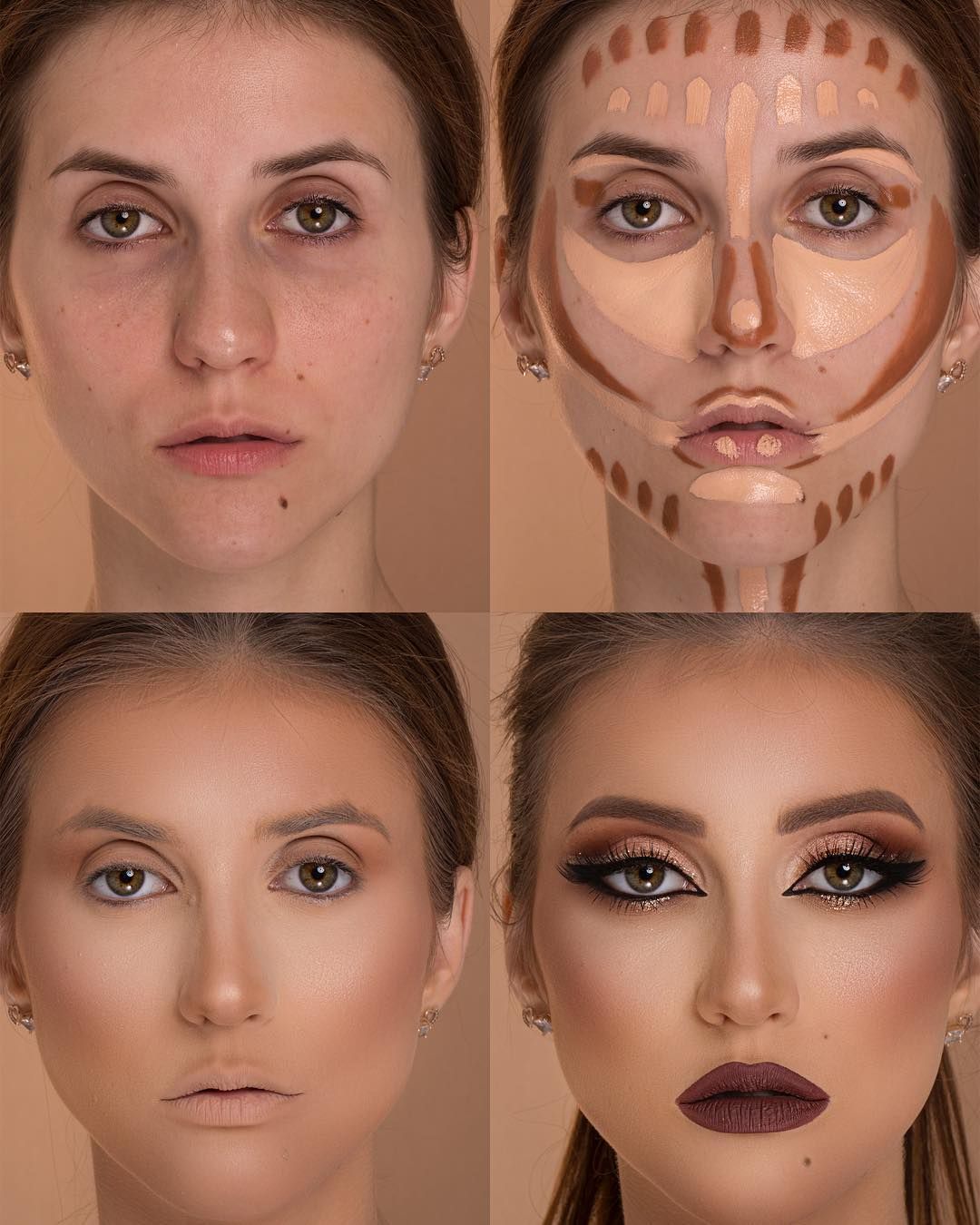 Пошагово нанесение макияжа на лицо фото La imagen puede contener: 4 personas, primer plano Highlighter makeup, How to do