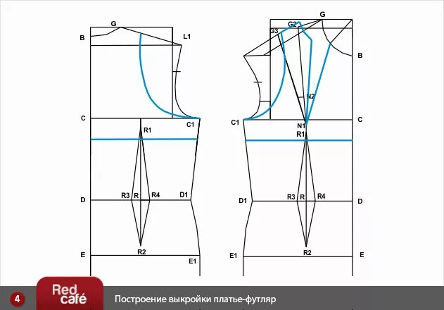 Пошагово построение выкройки платье RedCafe Построение выкройки платья-футляра