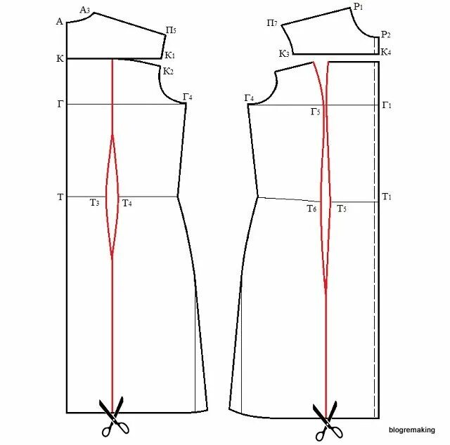 Пошагово построение выкройки платье построение рельефных швов Line chart, Chart