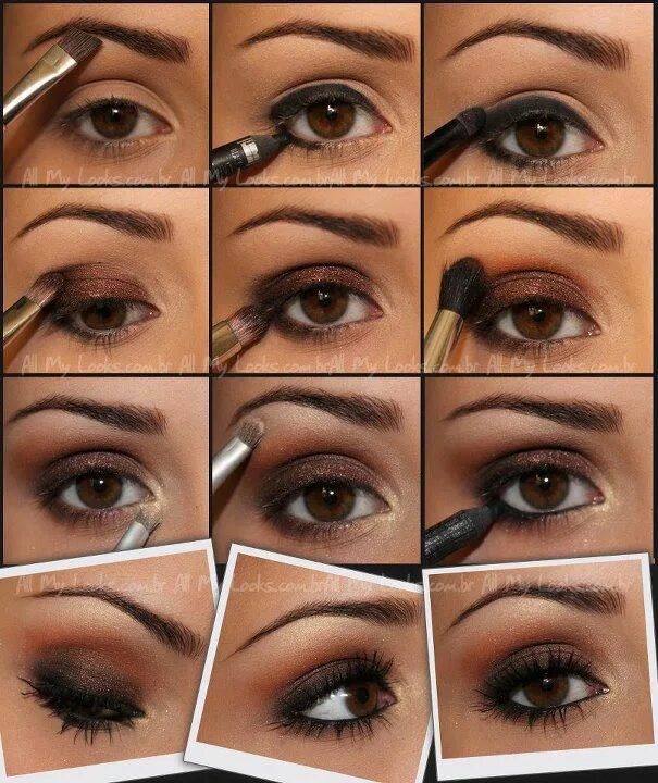 Пошаговое фото карих глаз MAKEUP - maquiagem - olhos - eyes - tutorial - marrom Fotos de maquiagem, Maquia