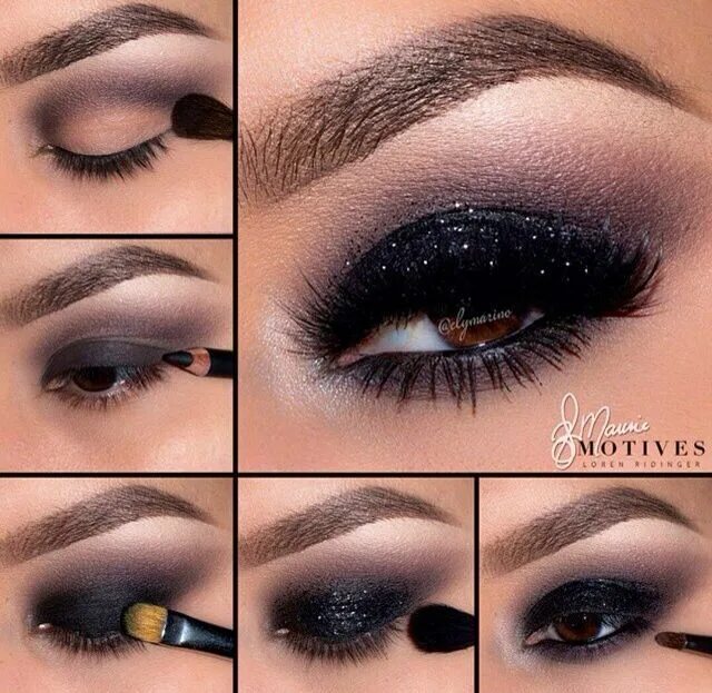 Пошаговое фото макияжа смоки айс Black glitter smokey eyes Eye makeup steps, Smokey eye tutorial, Smokey eye make