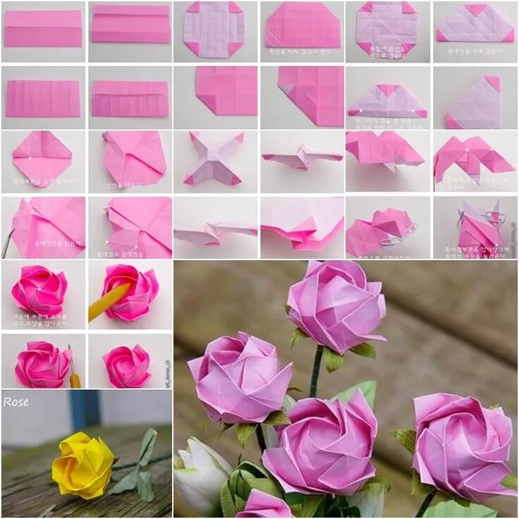 Пошаговое фото мастер класс из бумаги How to DIY Pretty Origami Rose iCreativeIdeas.com Origami rose, Origami flowers,