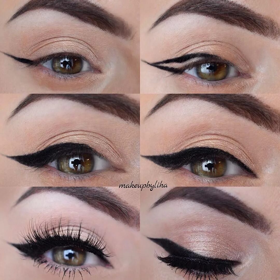 Пошаговое фото стрелок на глазах Tutoriais - Olhos Makeup, Makeup eyeliner, No eyeliner makeup