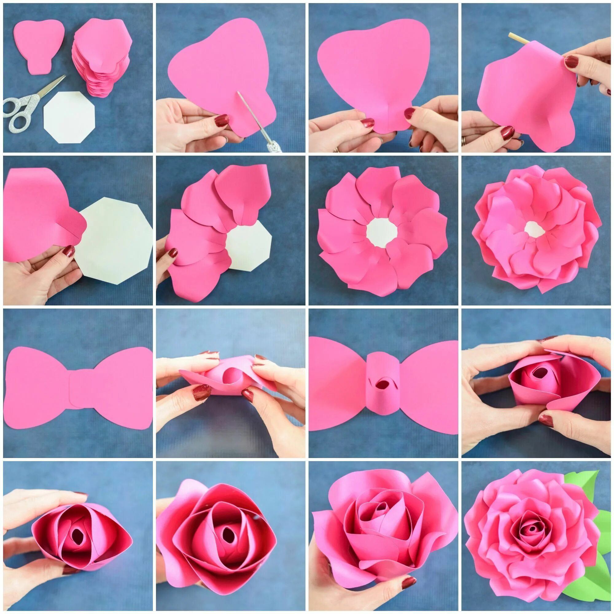 Пошаговые фото из бумаги Giant Paper Flowers-How to Make Paper Garden Roses with Step by Step Tutorial Pa