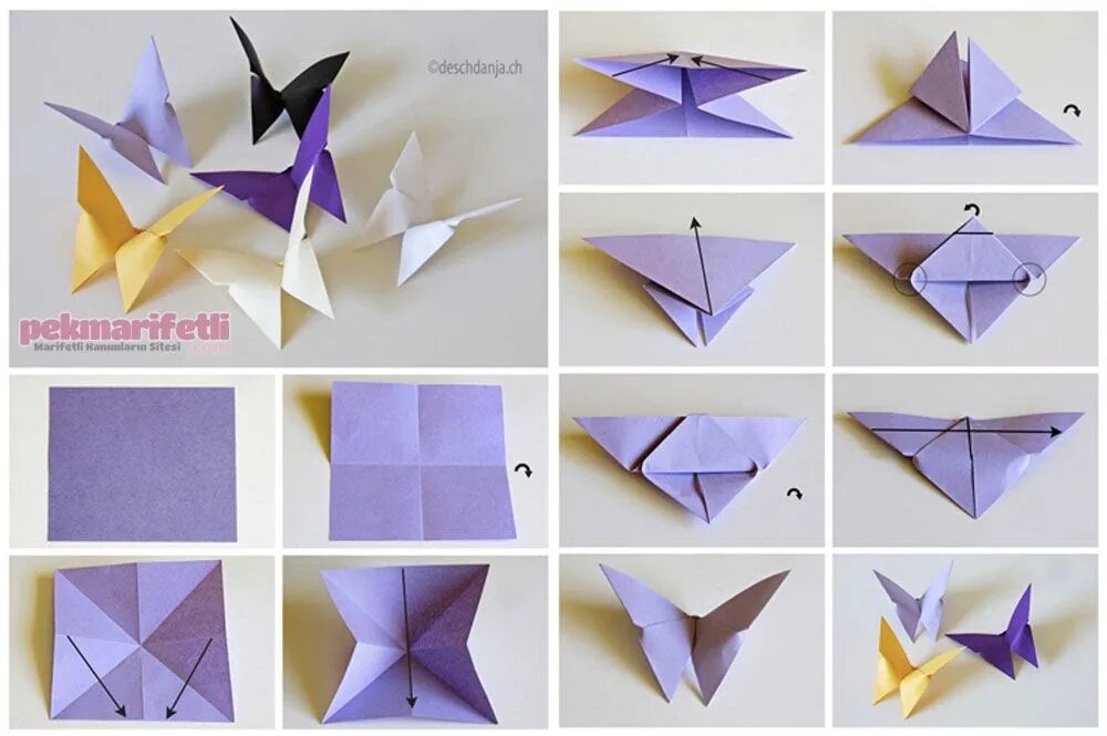 Пошаговые фото из бумаги Origami tekniğiyle kağıttan kelebek yapımı Origami butterfly instructions, Origa