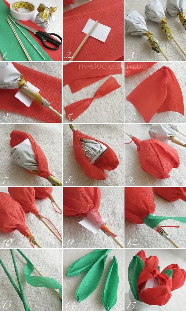 Пошаговые тюльпаны фото Candy flowers, Paper flowers diy, Paper flowers