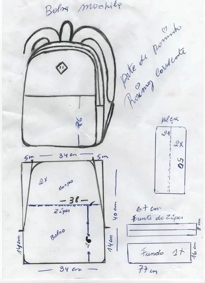 Пошаговые выкройки женских рюкзаков A3 NUMo 0174 - PRIMEIRO POST 2016 - MOCHILA Leather bag pattern, Leather bag tut