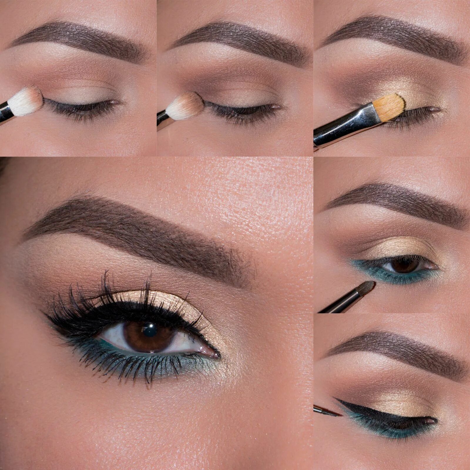 Пошаговый легкий макияж глаз Pale Gold and Teal Photo Tutorial Makeup geek, Makeup geek eyeshadow, Eye makeup