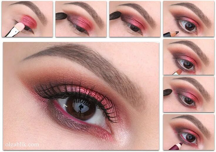 Пошаговый макияж для нависшего века вечерний Make Up Store 12 Shades of Pink palette Makeup Tutorial Уроки по нанесению теней