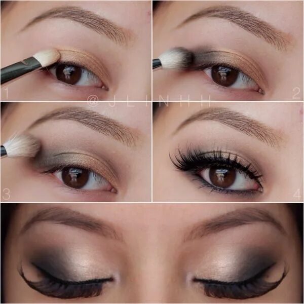 Пошаговый макияж для увеличения глаз фото Soft romantic smokey eye Makeup, Bridesmaid makeup, Gold smokey eye