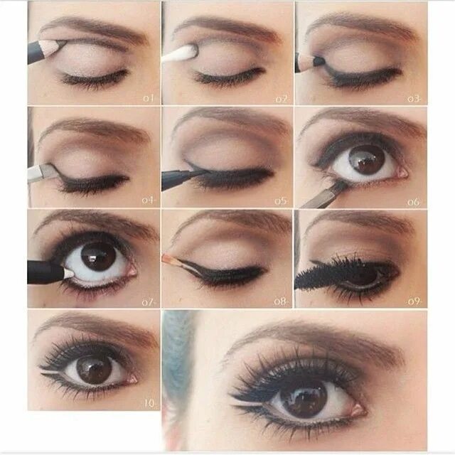 Пошаговый макияж для увеличения глаз фото Day Makeup For Brown Eyes Предметы макияжа, Сделать глаза больше, Макияж глаз