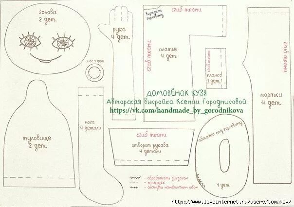 Пошив выкройки кукол ДОМОВЕНОК КУЗЯ ОТ КСЕНИИ ГОРОДНИКОВОЙ. ВЫКРОЙКА Выкройки, Тряпичные куклы, Куклы