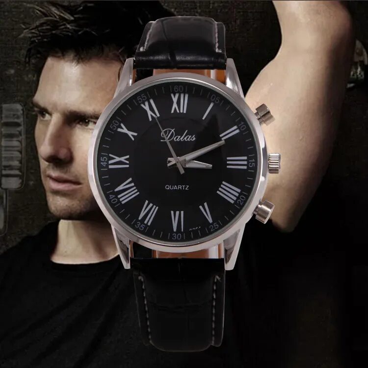 Последние модели часов фото Fashion Brand Men Quartz Watches Men Elegant Classic Black Leather Strap Analog 