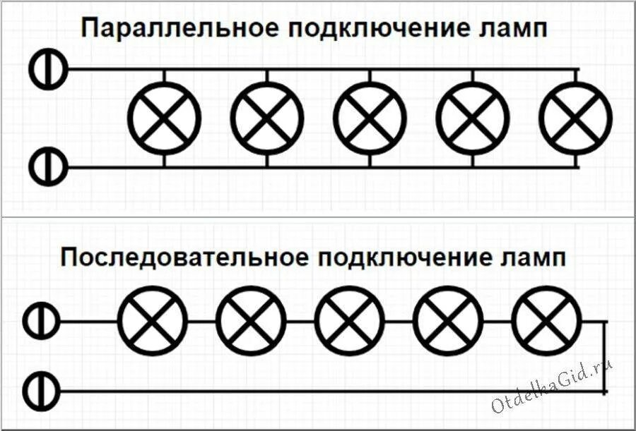 Последовательное и параллельное подключение лампочек 220 Параллельное подключение лампочек и последовательное соединение: как правильно п