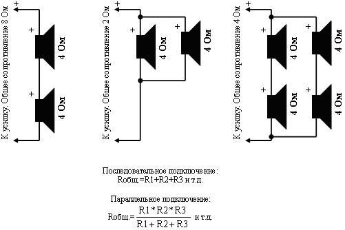 Последовательное подключение 4 динамиков Схемы динамиков в колонках
