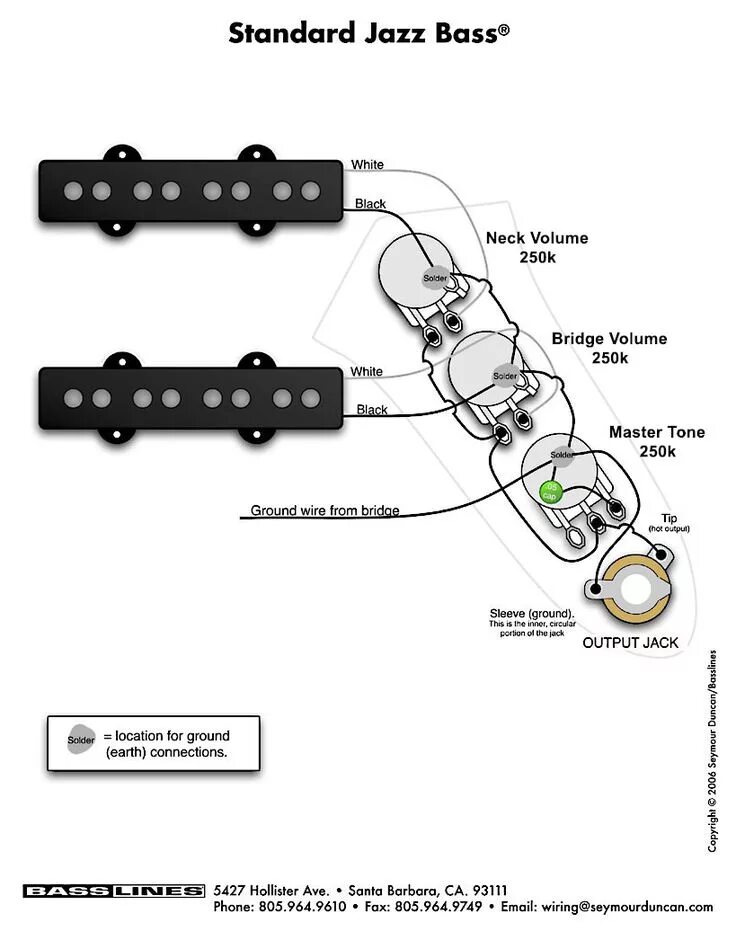 Последовательное подключение двух синглов в бас гитаре Standard bass wiring Fender jazz bass, Fender jazz, Fender bass