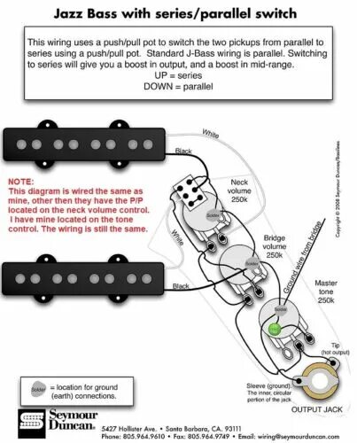 Последовательное подключение двух синглов в бас гитаре Fender Jazz Bass wiring harness with series - parallel push/pull pot NEW! eBay