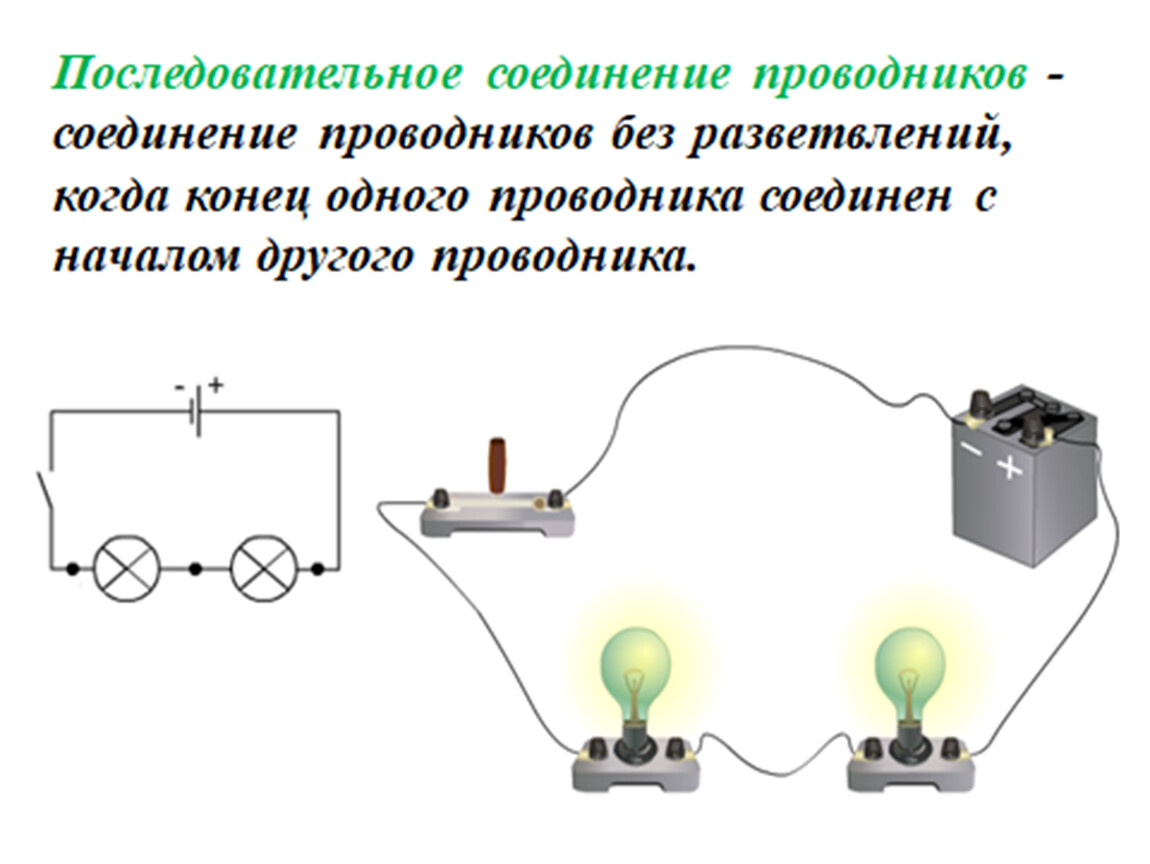 Последовательное подключение электрической цепи Электрический ток, условия его существования. Постоянный ток. Сила тока. Напряже