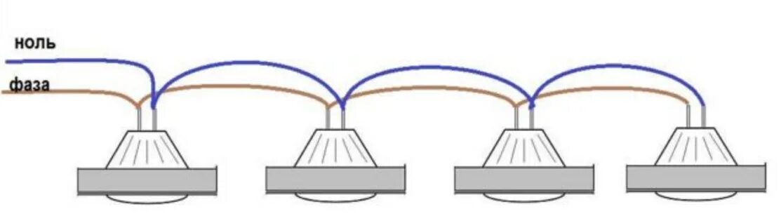 Последовательное подключение света Схемы подключения точечных светильников на 12 В и 220 В Энергофиксик Дзен