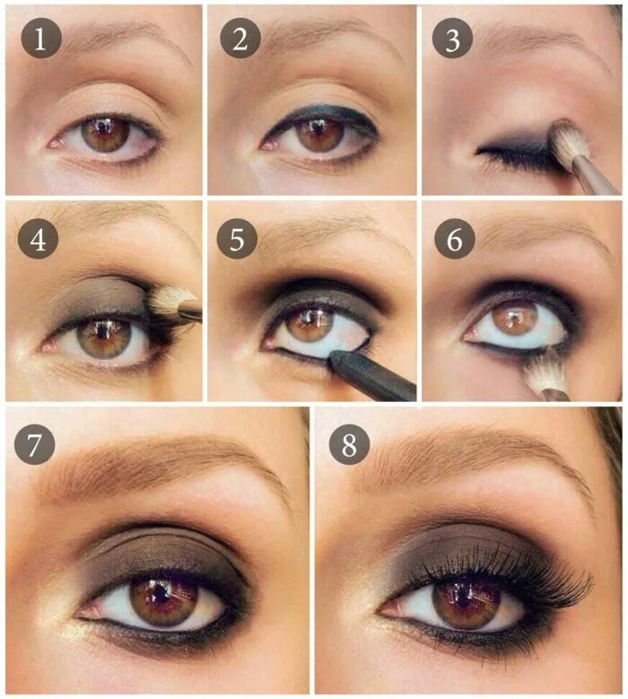 Последовательность макияжа глаз Smokey Eyes schminken lernen- das Geheimnis des dramatischen Blicks Smokey eyes 