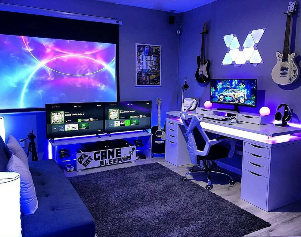 Посмотреть дизайн комнат Quarto Gamer: +80 Ideias para quem Adora Videogames e Jogos 2024 Design delle ca