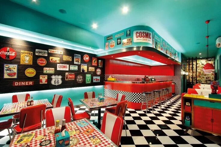 Посмотреть фото кафе Cosmic Diner: 60's New York City on Sunset Road - NOW! Bali Diner decor, Diner a