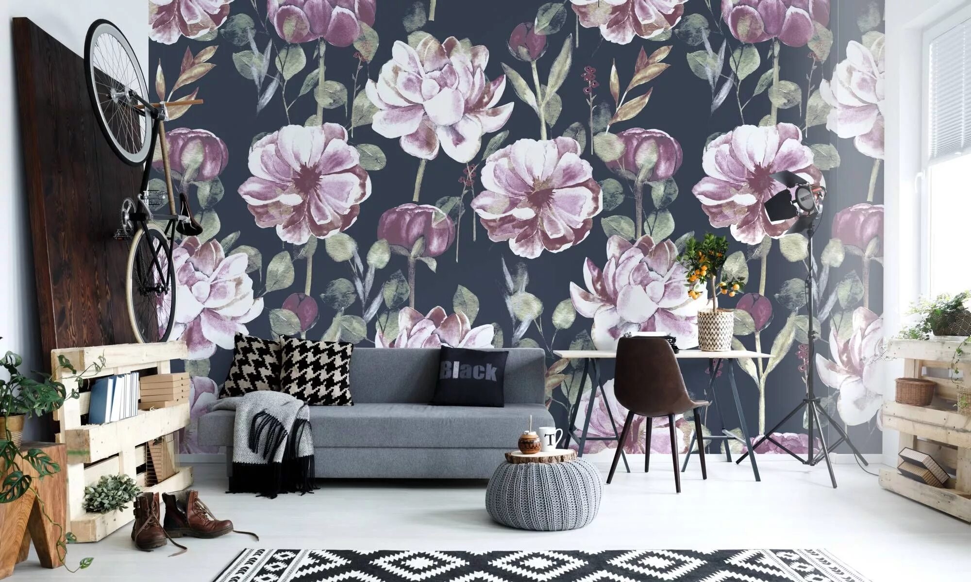 Посмотреть обои в интерьере Painted flowers * Wall Murals - Nature - Living room - Contemporary * Pixers ® *