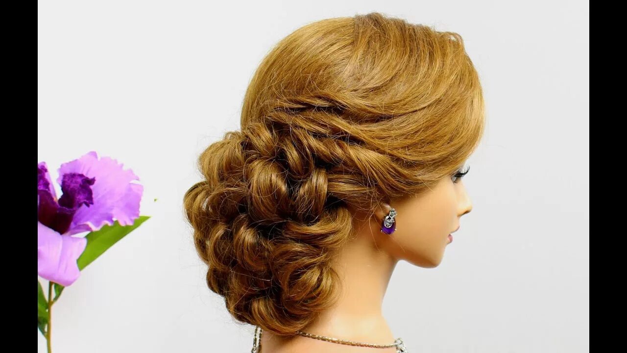 Посмотреть прически Curly prom hairstyle for long medium hair tutorial. Wedding updo - YouTube