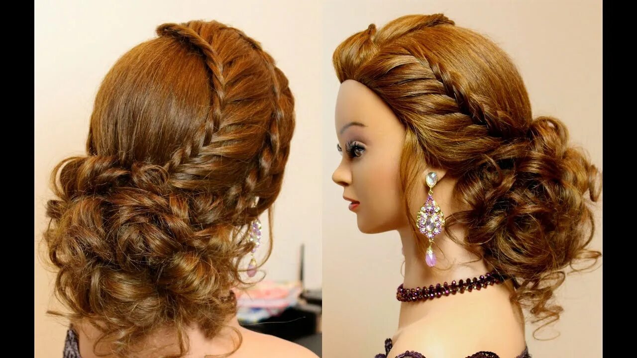 Посмотреть прически Hairstyle for long hair tutorial. Cute prom updo with braids - YouTube