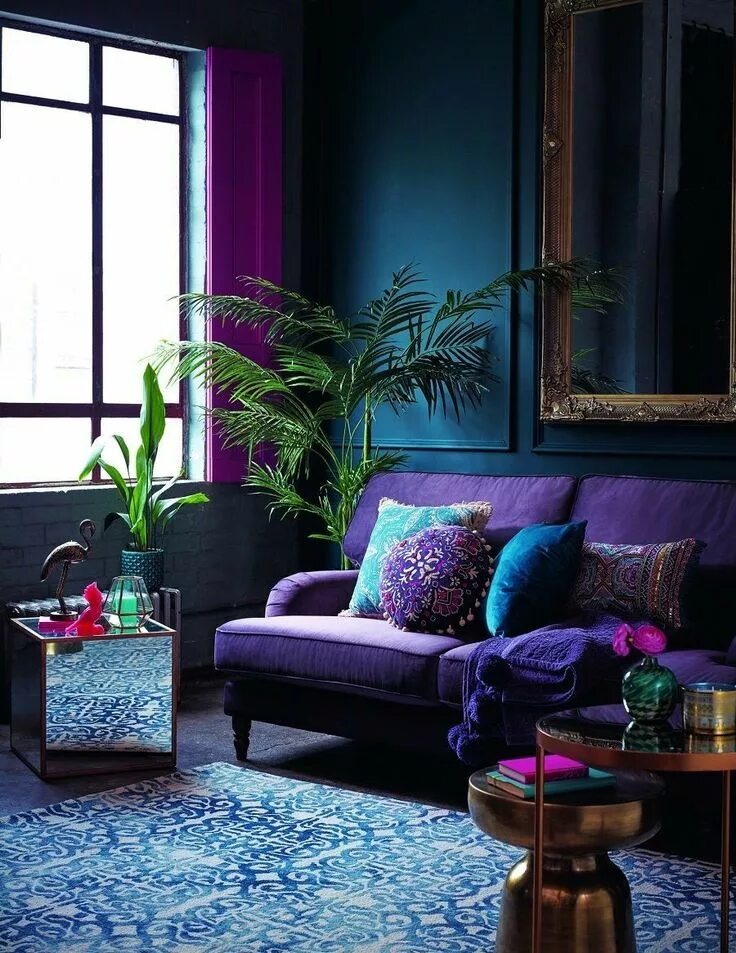 Посмотреть цвет в интерьере Pin on Fall Pantone Sections Purple living room, Living room colors, Blue living