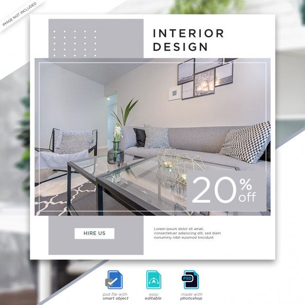 Пост про дизайн интерьера Premium PSD Interior design social media posts template Interior design magazine