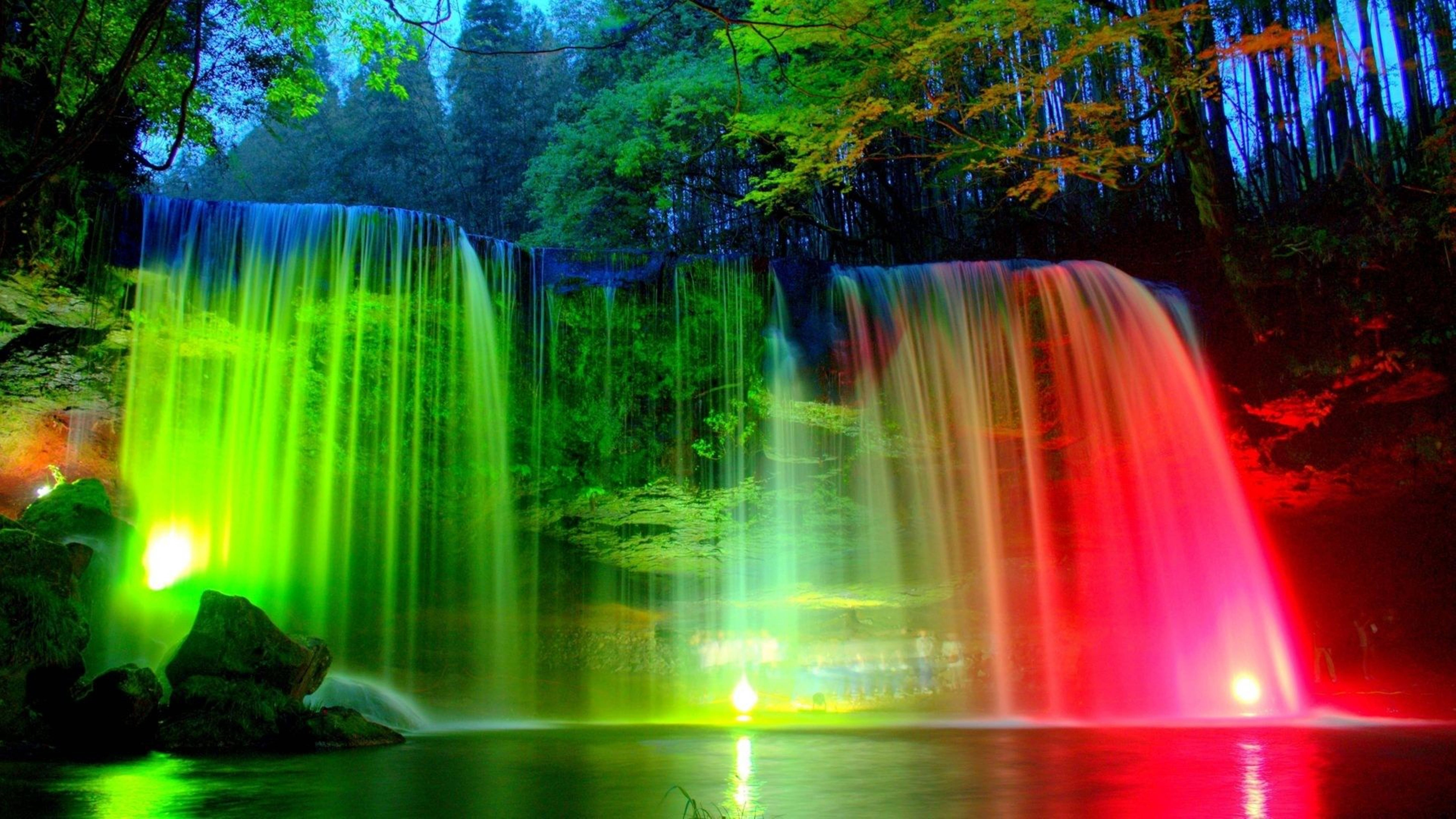 Поставить фото обои на телефон Illuminated Hd Waterfall Nabegataki Park Wallpaper WallpapersOK