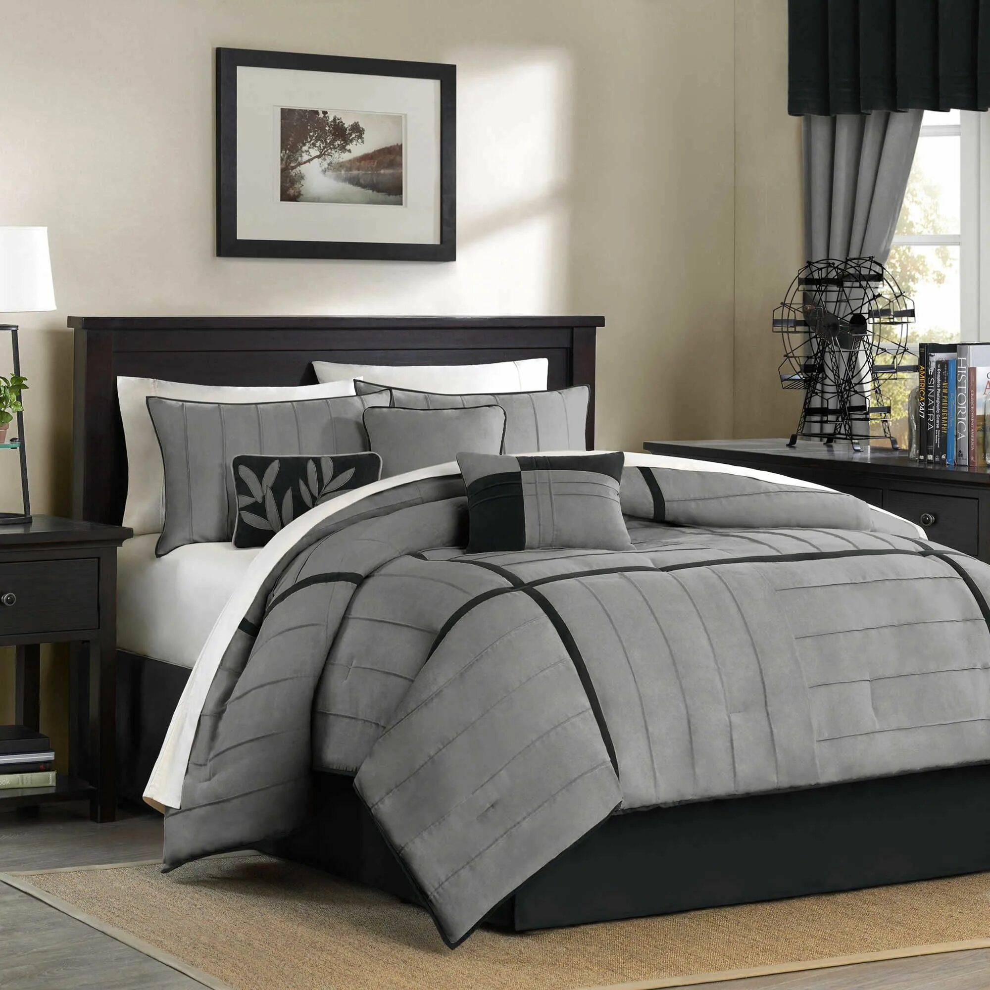 Постельное белье интерьере спальни Mesa Complete Comforter Set in Grey Bed Bath & Beyond Black bedroom furniture se