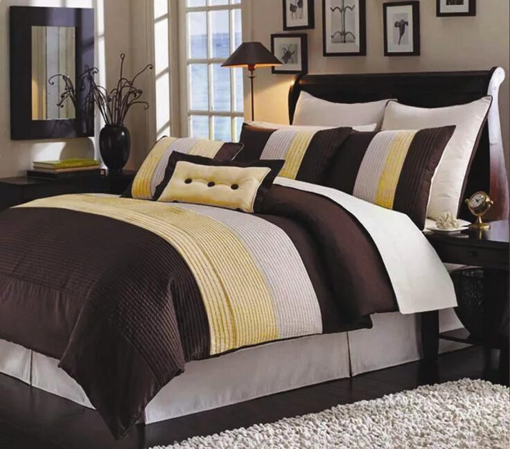 Постельное белье интерьере спальни brown and yellow bedroom - Google Images Brown comforter sets, Bedroom green, Co