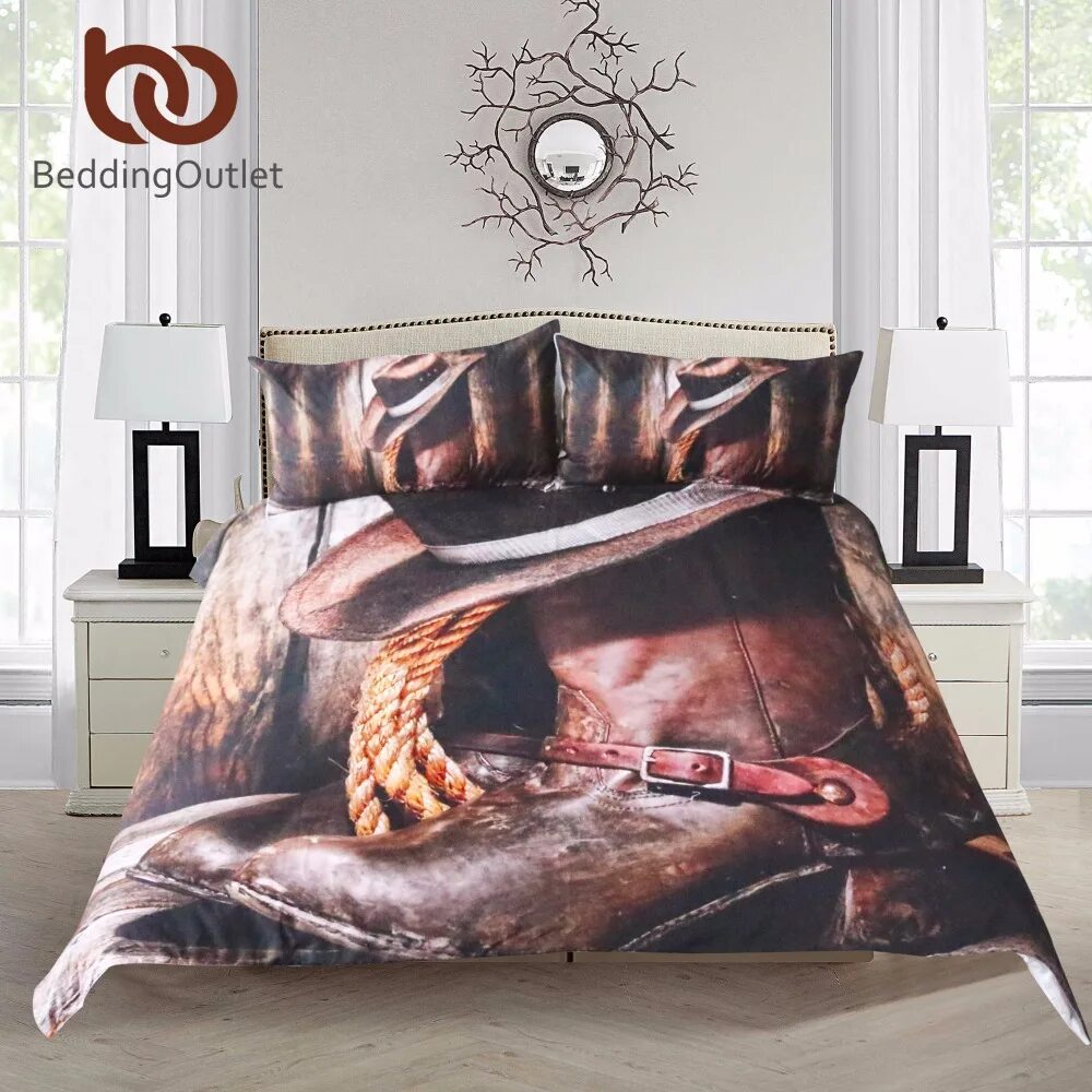 Постельное белье со змеями фото BeddingOutlet Cool Western Cowboy Bedding Set Hat On The Boots Duvet Cover Set w