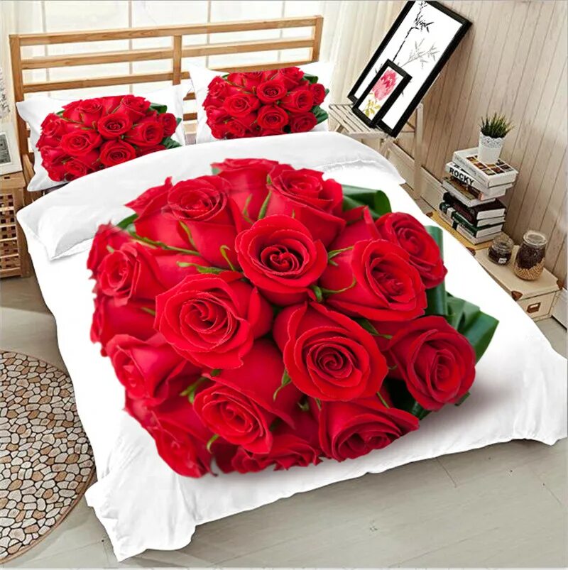 Постельные фото цветов New 3d Printed Bedding Set Bedclothes Red Rose Bloom Queen/king Size Duvet Cover