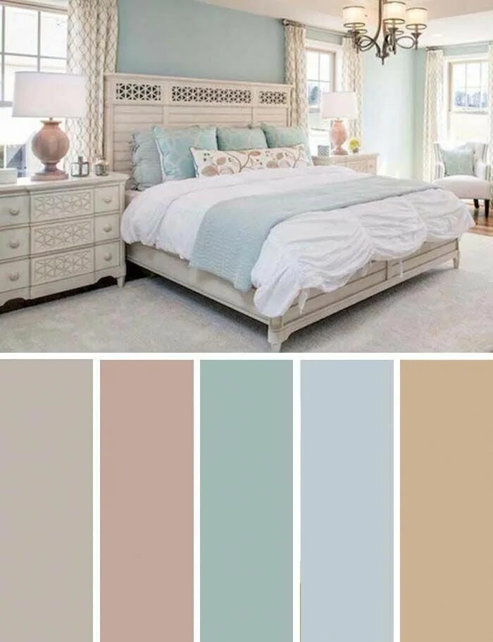 Постельные цвета в интерьере Pastel Cream And Blue Bedroom Color Scheme #bedroom #color #scheme #d. Idee colo