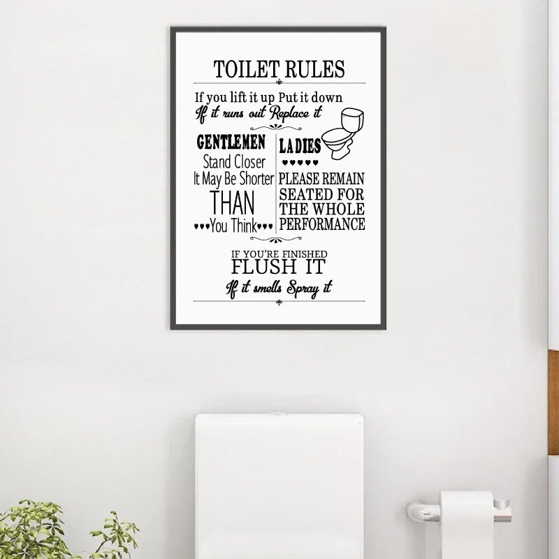 Постер для туалета фото Abstract Toilet Rules Quotes Art Canvas Painting Modern Funny Bathroom Rule Sign