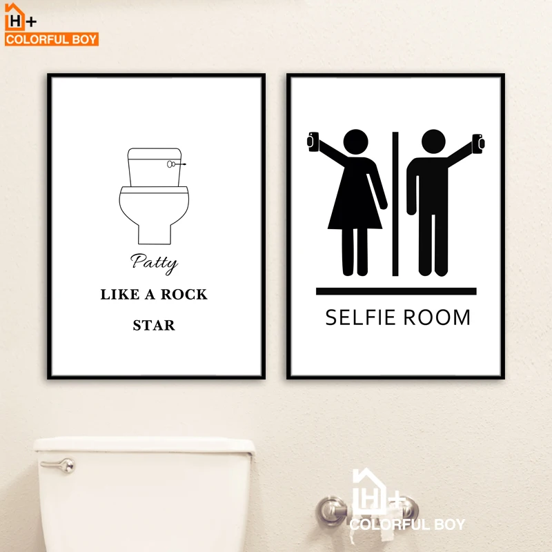 Постер для туалета фото COLORFULBOY Toilet Room Wall Art Canvas Painting Black White Posters And Prints 