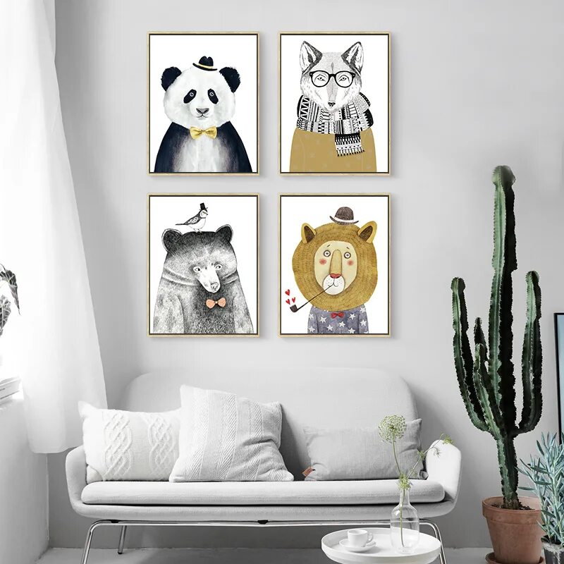 Постеры а4 на стену распечатать для интерьера Modern Cute Animals Lion Panda A4 Poster Print Wall Art Picture Nordic Children'