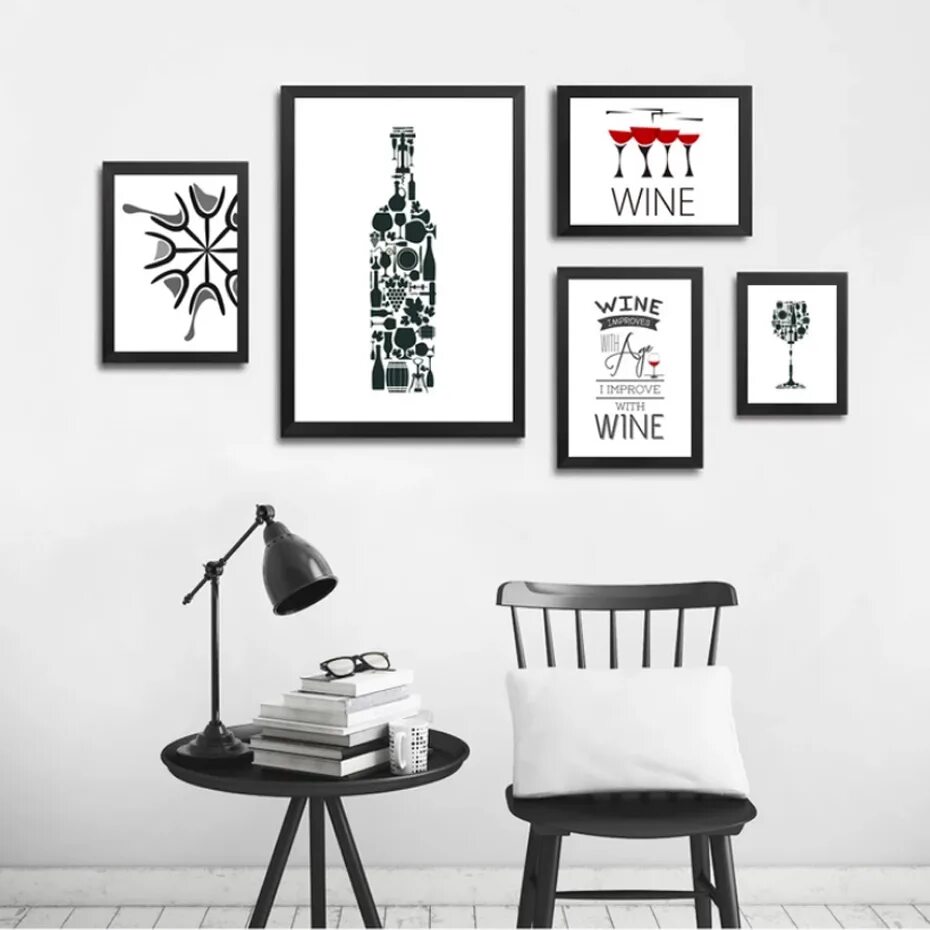 Постеры а4 на стену распечатать для интерьера Abstract Wine Quotes Canvas Paintings Black and White Nordic Poster Print Wall A